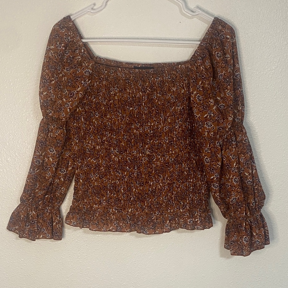 I.N. San Francisco Floral Smocked Top in Brown - Picture 2 of 15